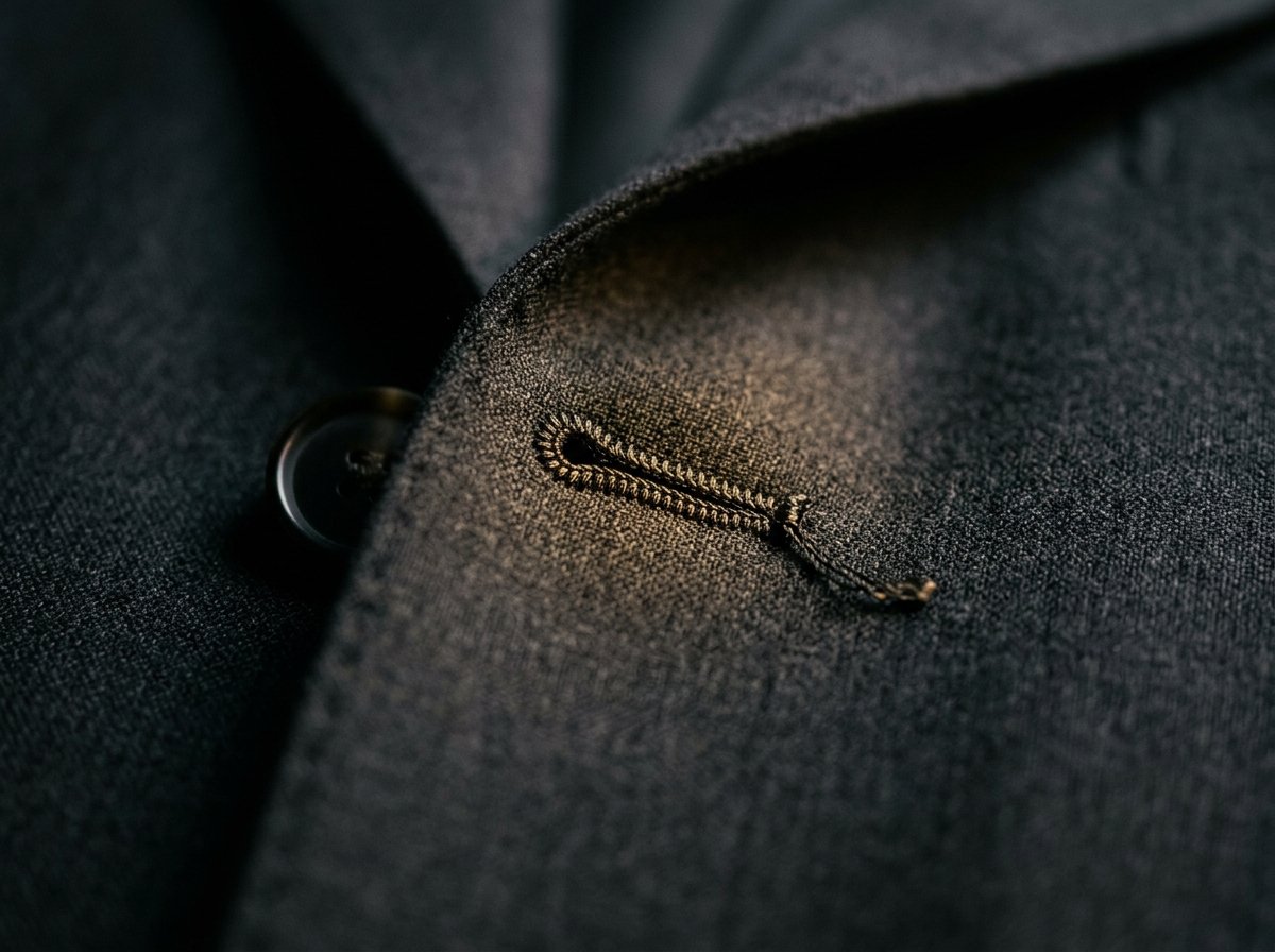 Detalhe de costura em terno premium — alfaiataria Vero Eleganza